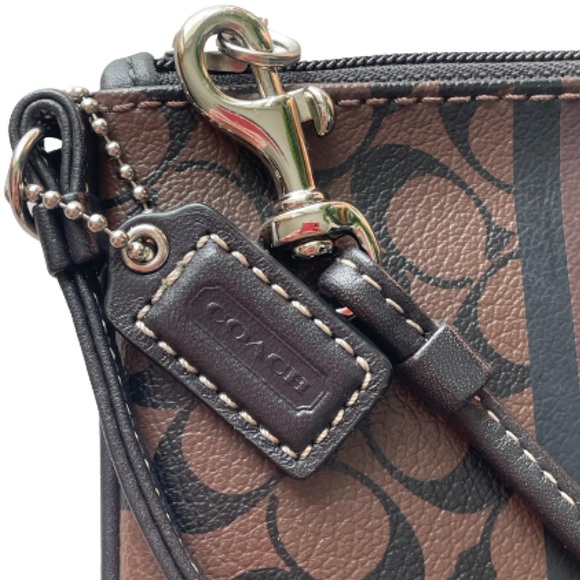 Coach Heritage Stripe Chelsea Signature Brown/Black Canvas Wristlet - Picture 4 of 5